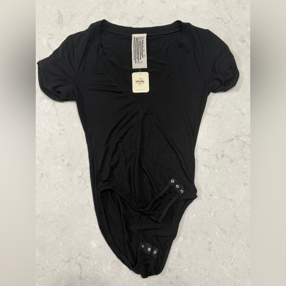 Free People Black V-Neck Bodysuit New With Tags